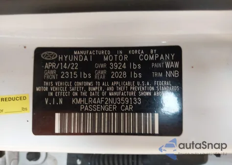 2022 Hyundai Elantra N Line z USA, uszkodzony, nr VIN KMHLR4AF2NU359133